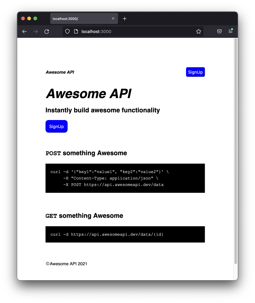 Awesome API example app landing page